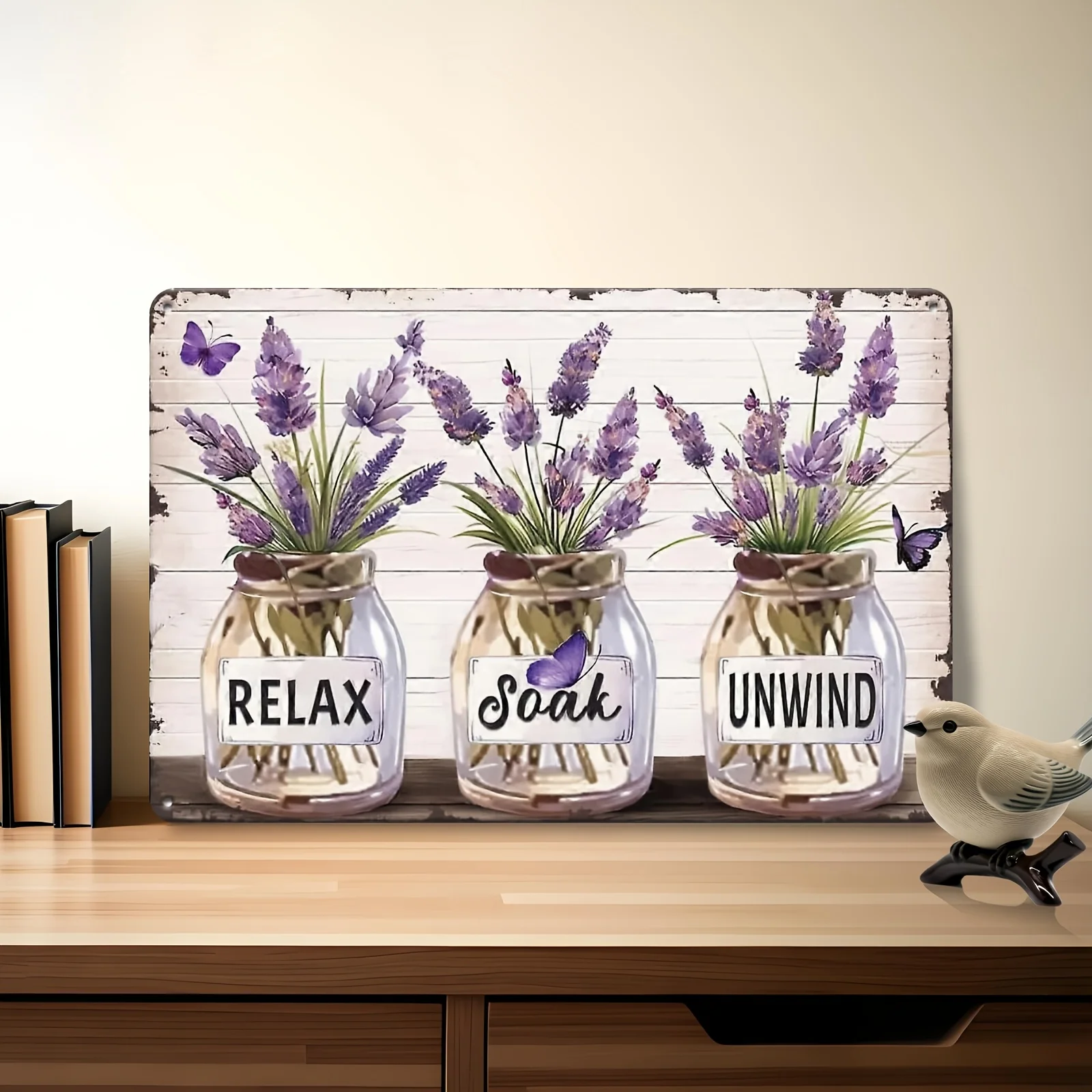 2D Flat, 2D Plane - 1pc 2D Plane Lavender Vase Iron Sign | Vintage Purple Flower Metal Poster Iron Wall Art Rectangular Sign, Su