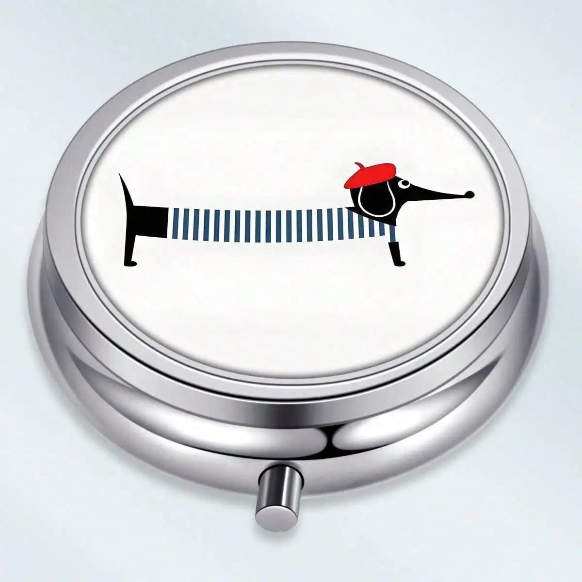 1 Metal Pill Box with Dachshund Theme, Round Three-Compartment Storage Box, Multifunctional Organizer, Suitable for Storing Medicines and Jewelry. It Is a Unique Gift to Give to Relatives and Friends.