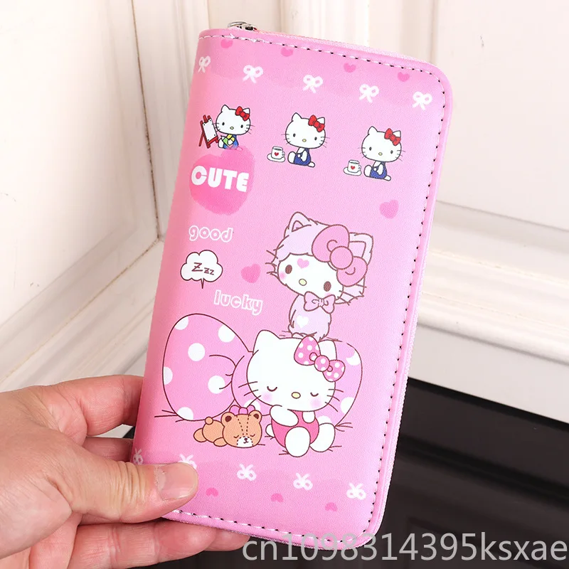  Hello Kitty Wallet Pink Kawaii Pu Leather Coin Purse for Women Girl Student Luxury Designer Handbag Portable