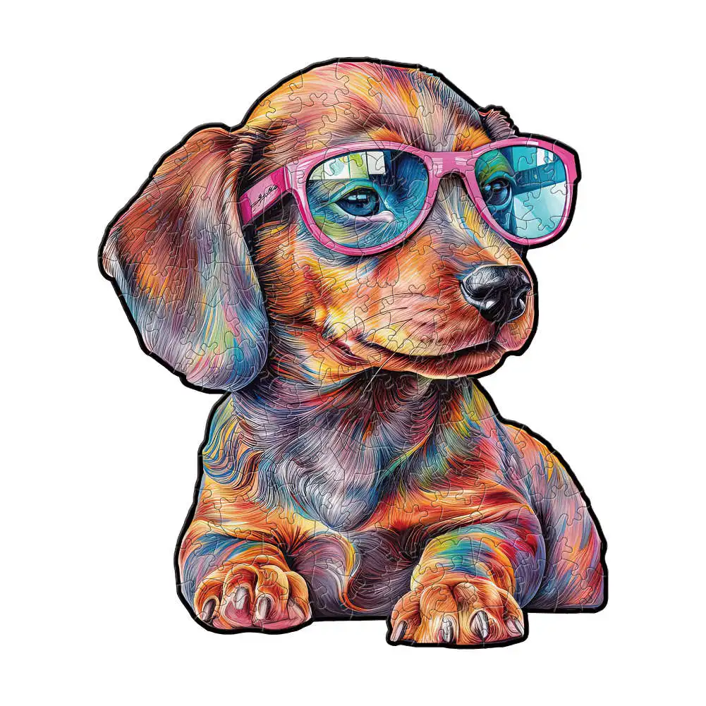 A Dog with Glasses Wooden Puzzle Unique Shape Animal Jigsaws Brain Twister Toys Unique Shape DIY Intelligent Board Games