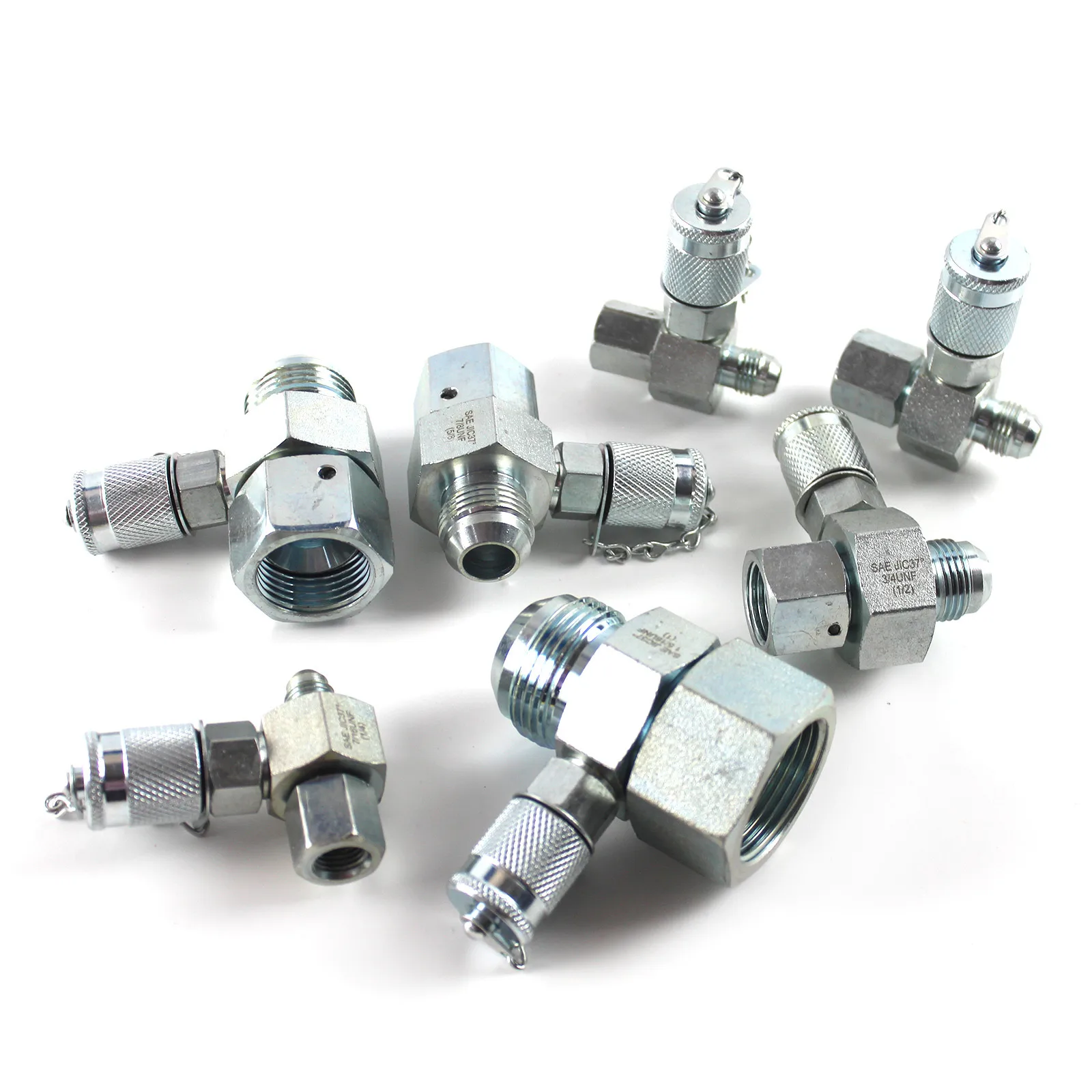 7x/set Hydraulic Swivel Run tees JIC 37° Series Test Coupling Point for Excavator UNF 1-5/16, 1-1/16, 7/8, 3/4, 9/16, 1/2, 7/16