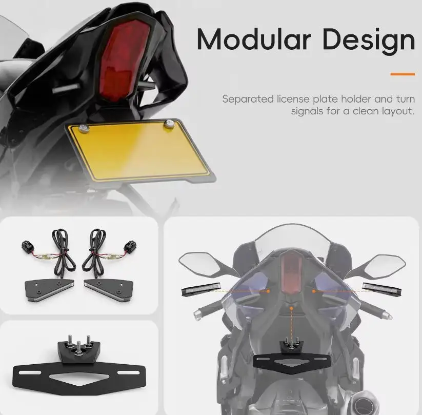 Motorcycle-Accessories Separate License Plate Holder Waterproof Short Tail ﻿ For YAMAHA YZF-R1 YZF-R1M R1 2015-2025 R1 R1M