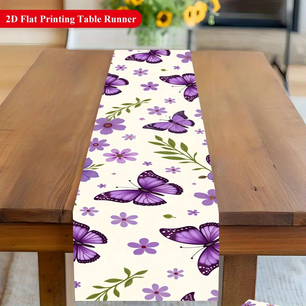 

1 шт. 2D фиолетовая бабочка цветок настольная дорожка прямоугольный полиэстер декор для обеденного стола журнальный столик домашняя вечеринка кухня праздник