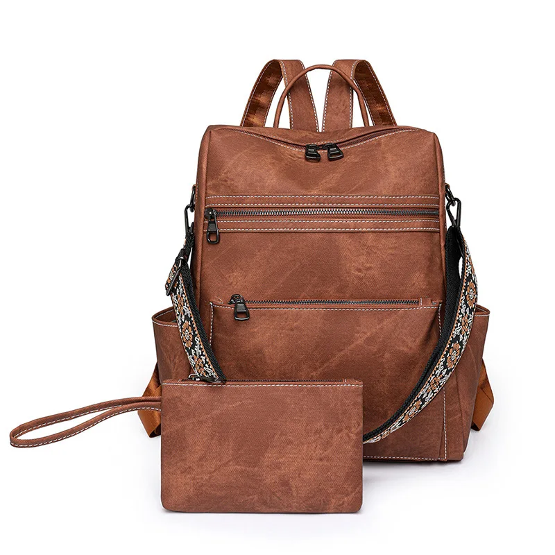 2024 Women Leather Backpacks Vintage Shoulder Bag Female Backpack Ladies Travel Backpack Women\'s Wallet School Bags for Girls