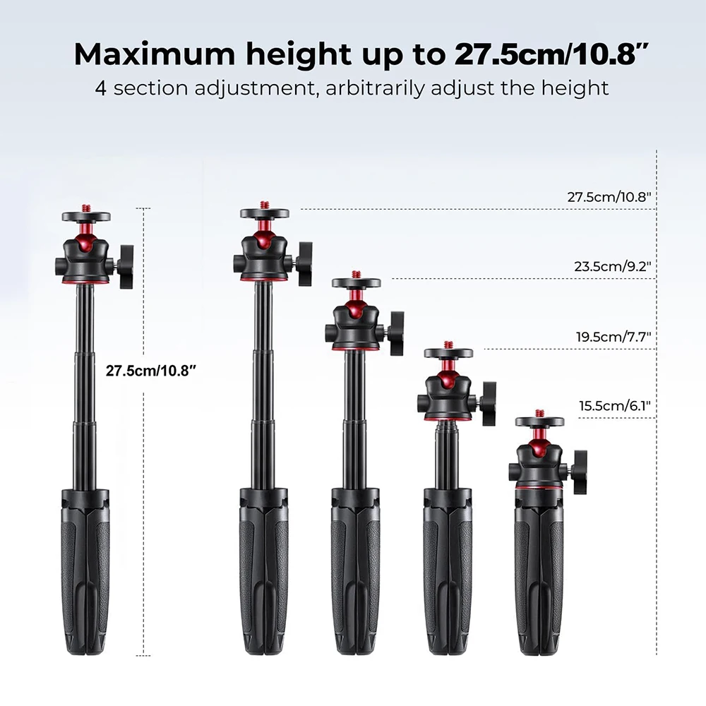 Mini Extendable Desktop Tripod Handle Grip Stand With Flexible Ballhead 1/4 Inch Screw Extend Mount for Phone Selfie Vlog Camera