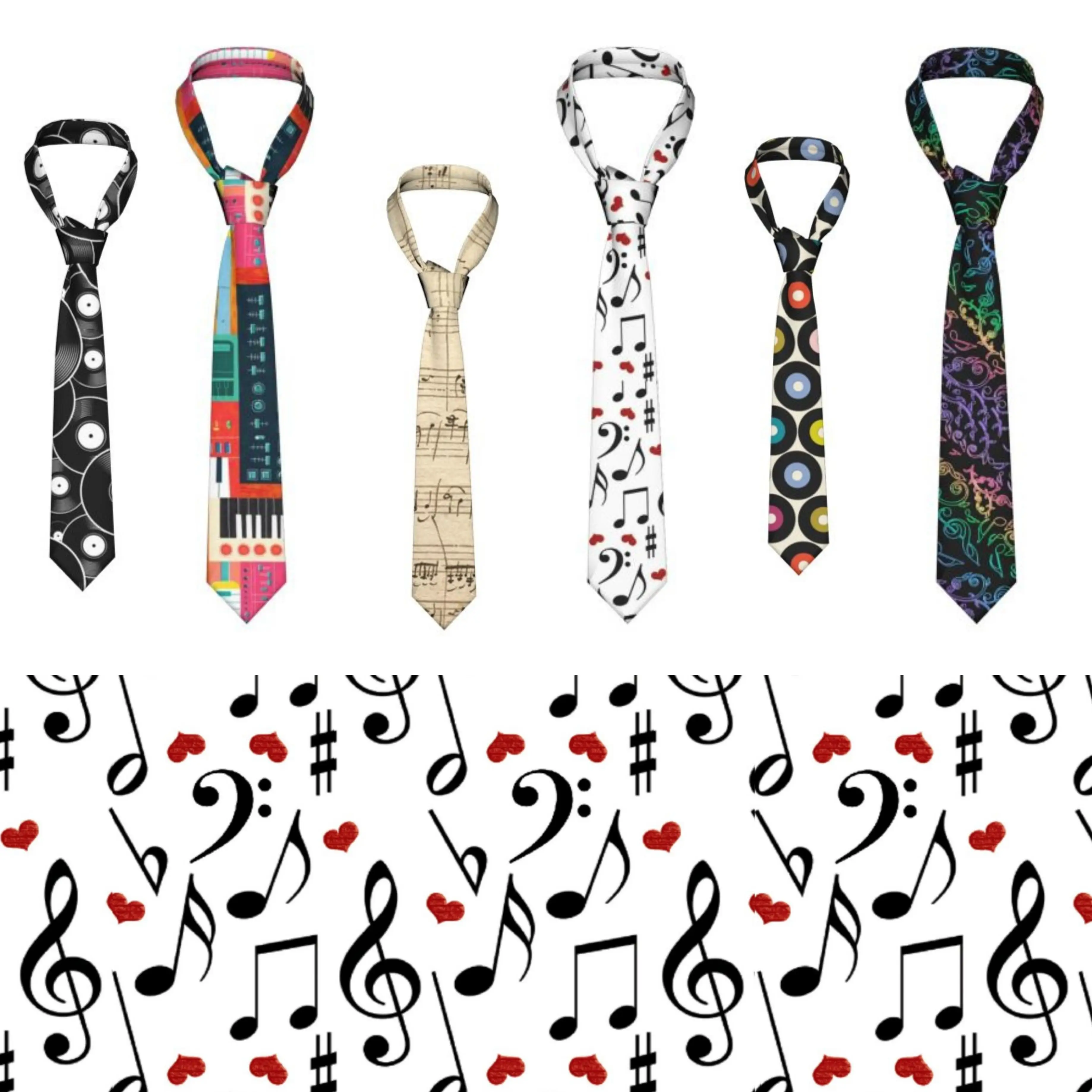 

Music Note Tie With Hearts Business 8CM Neck Ties Men Accessories Shirt Printed Cravat