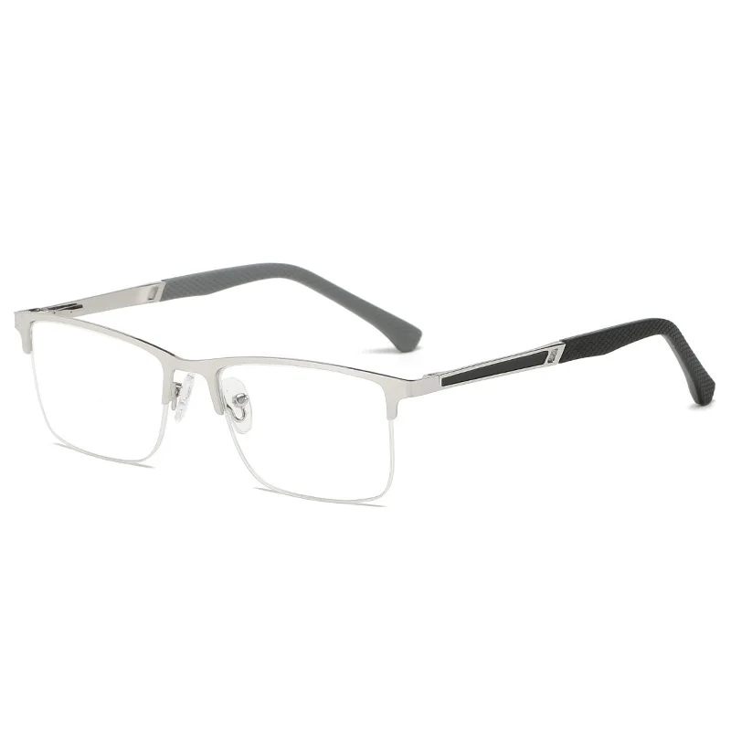 Silvery Metal Frame Reading Glasses Men Business Reading Eyewear Optical Anti Blue Light Presbyopia Glasses with Class Mirror