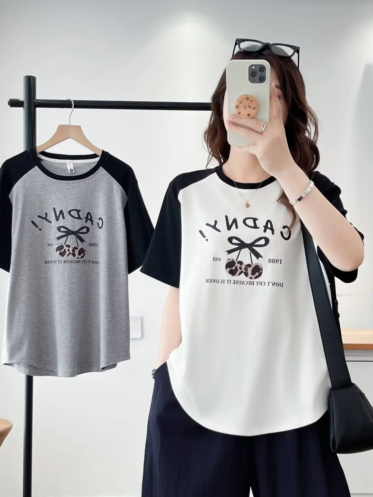 plus Size Women's Summer Casual Style Color Block Short Sleeve T-Shirt Loose round Neck Letter Print Top Comfortable Breathab...