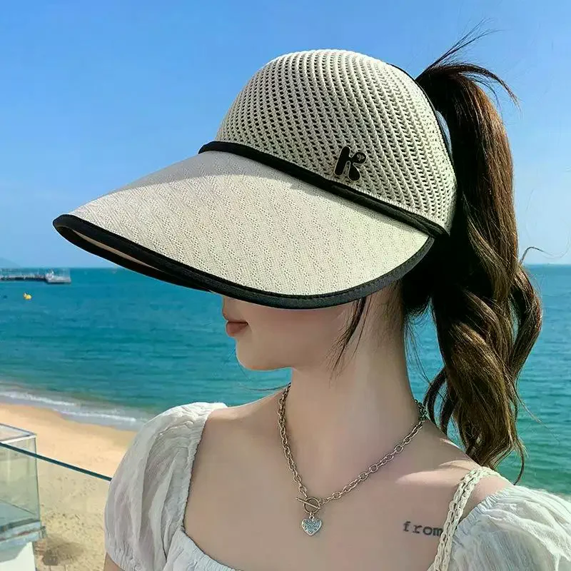 Straw Sun Hat for Women Wide Brim Empty Top Lightweight Adjustable for Outdoor Travel Beach Sunshade