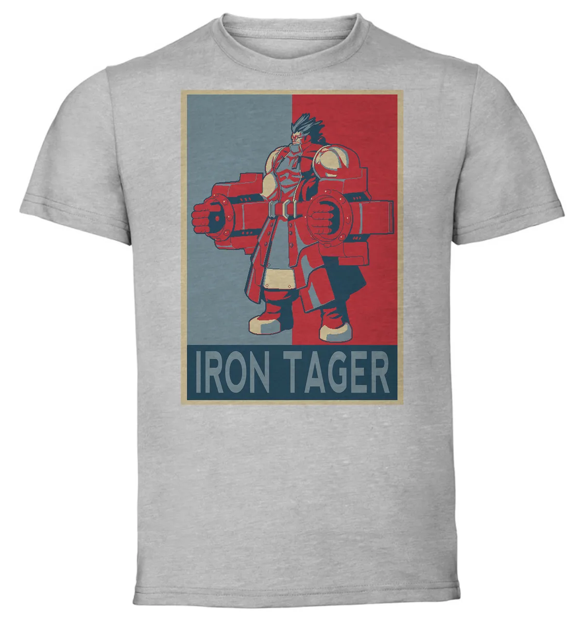 T-Shirt Unisex Grey Propaganda Pixel Art BlazBlue Iron Tager