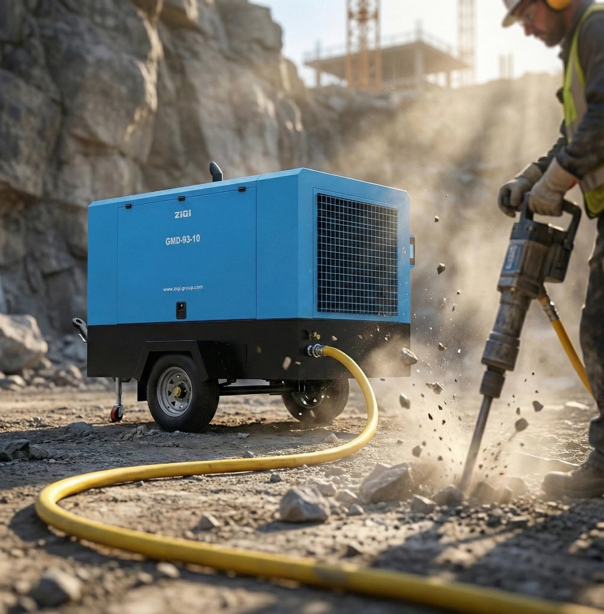 7 Bar Diesel Screw Compressor 96KW 130HP For Pneumatic Tools Rock Drill Breaker Mobile Air Power Source Reliable