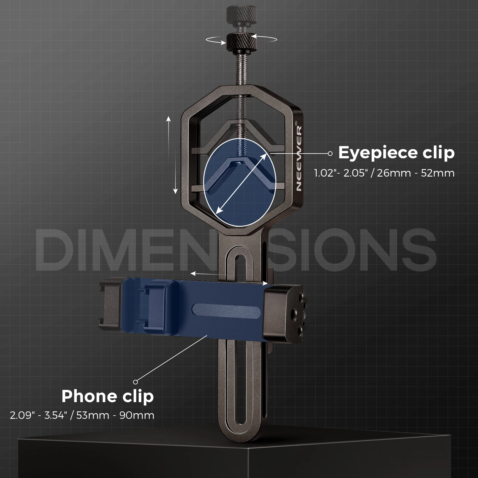 Neewer Smartphone Adapter Mount for Spotting Scope Telescope Binocular Monocular Eyepiece 1.02”-2.05” Adjustable Phone Holder