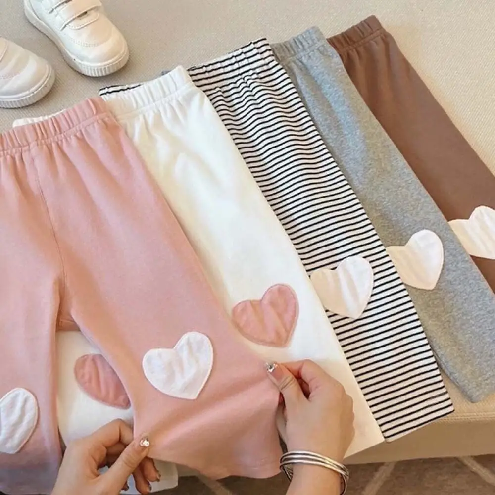 

Брюки для девочек с вышитым узором в виде сердца, свободный крой, прямые брюки для похудения, осенние повседневные длинные брюки для детей