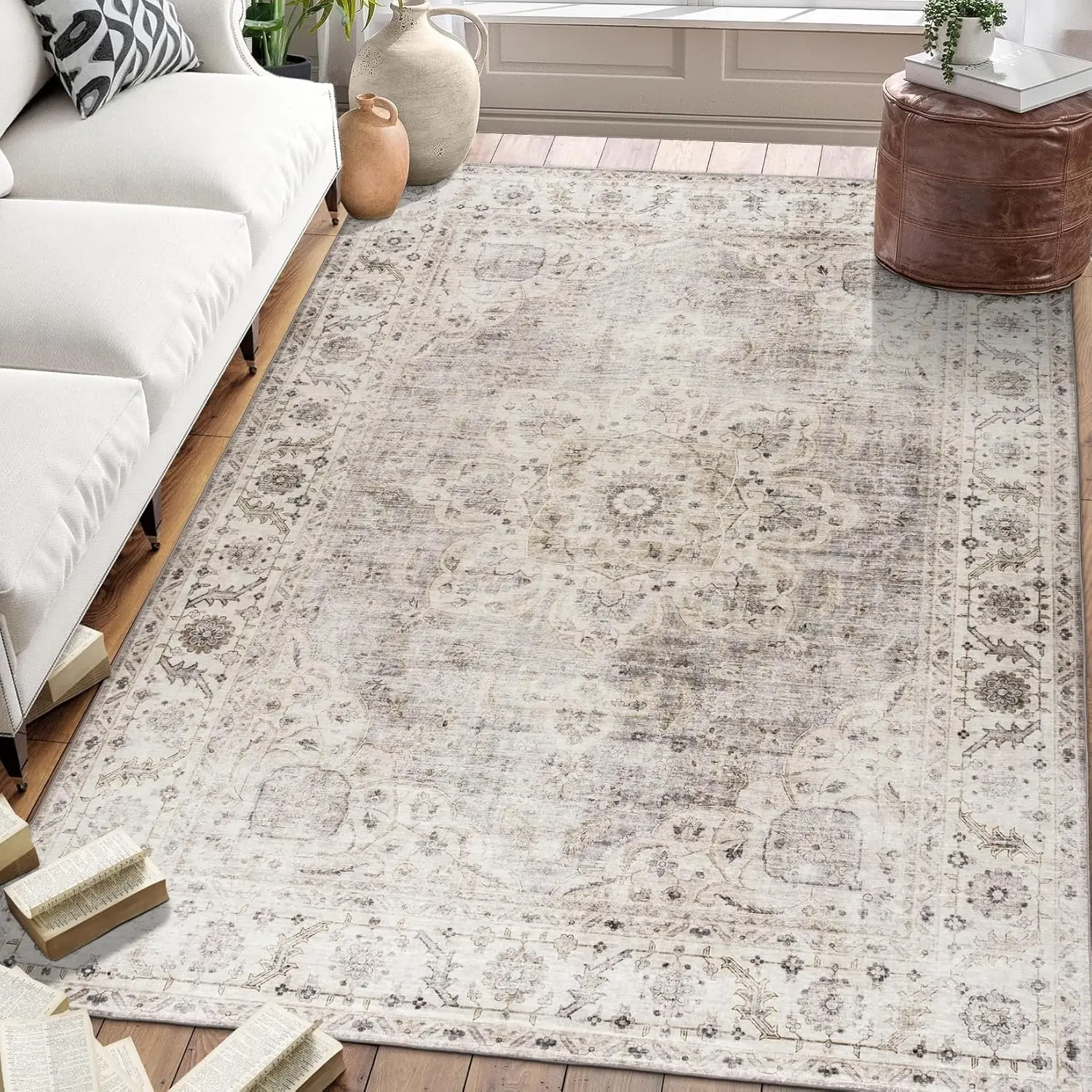 ReaLife Machine Washable Area Rug - Living Room Bedroom Bathroom Kitchen Entryway Office - Padded Low Pile Stain Resistant Premi