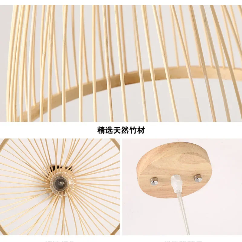 Handmade Vintage Pendant Lamp Bamboo Restaurant Café Chandeliers Wood Base  Bulb Lighting Hotel Bedroom Interior Classical