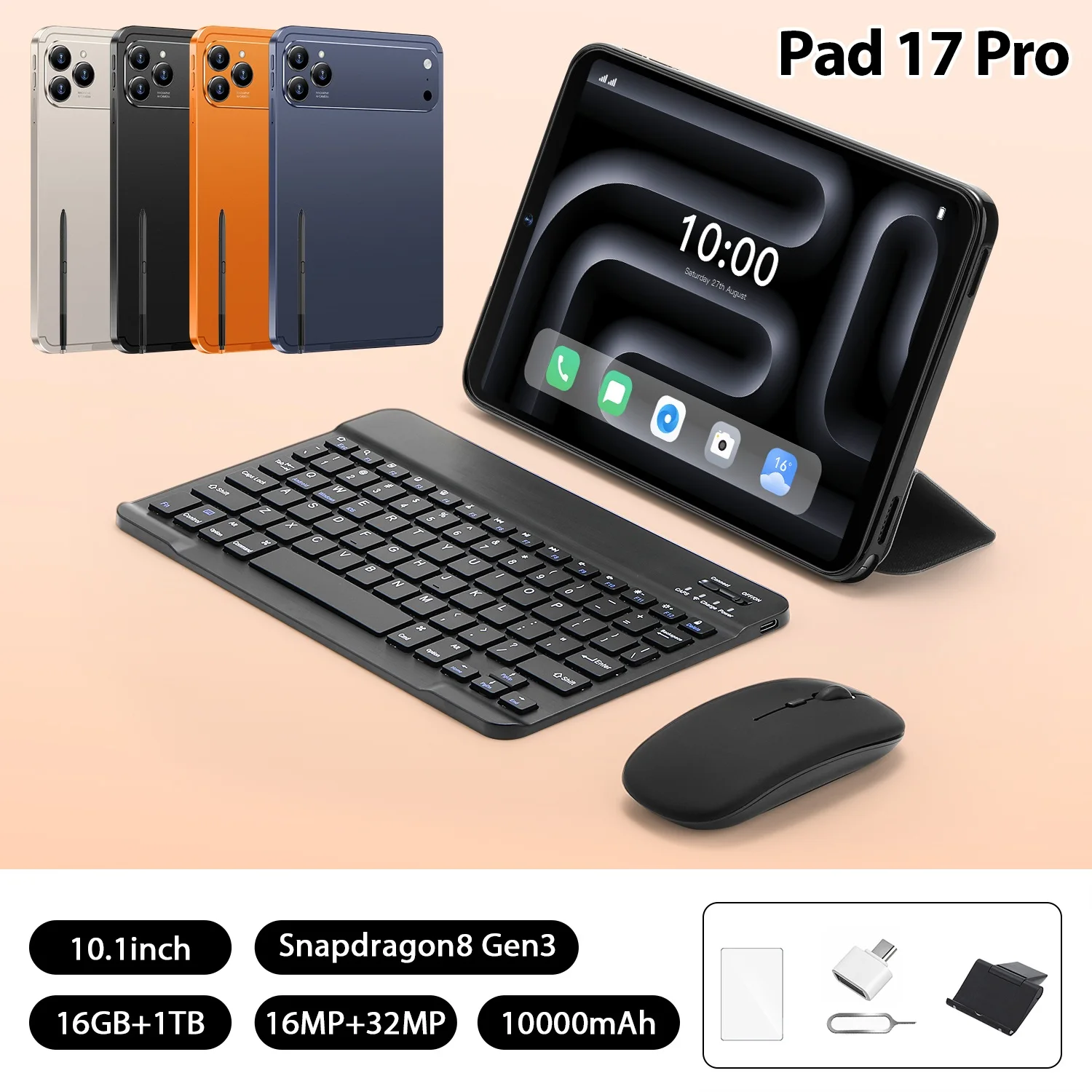 2026 HOT Original Tablet Pad 17 Pro PC 10.1inch HD Screen Global Version Snapdragon 10000mAh 5G Dual Card WiFi New Tab