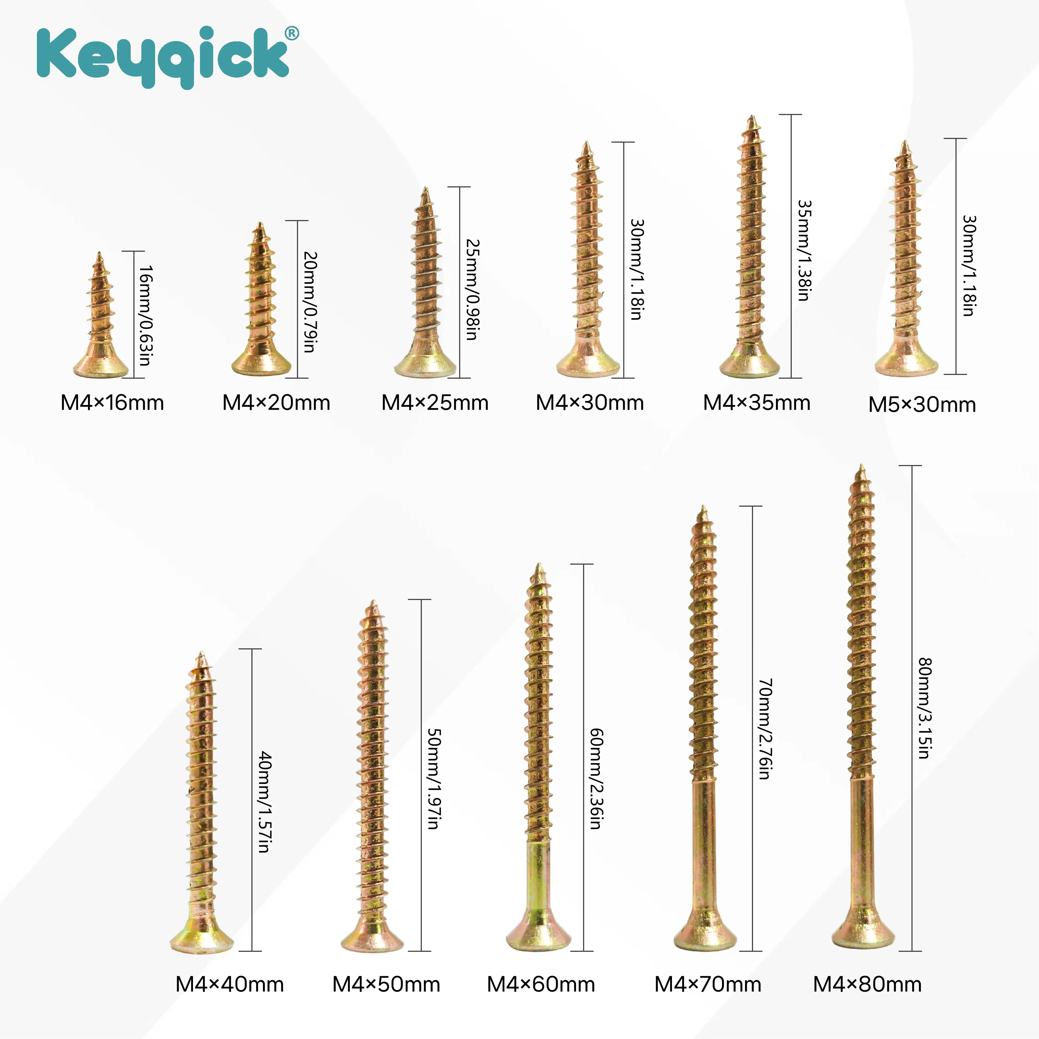 100PCS/200PCS Self-Tapping Wood Screws, M4/M5 Full Thread Countersunk Screws, 16-80mm Zinc-Coated Self-Tapping Tip & Cross Head for Woodworking, Furniture, - No Pre-Drilling Required Suitable for Industrial & Wood Applications