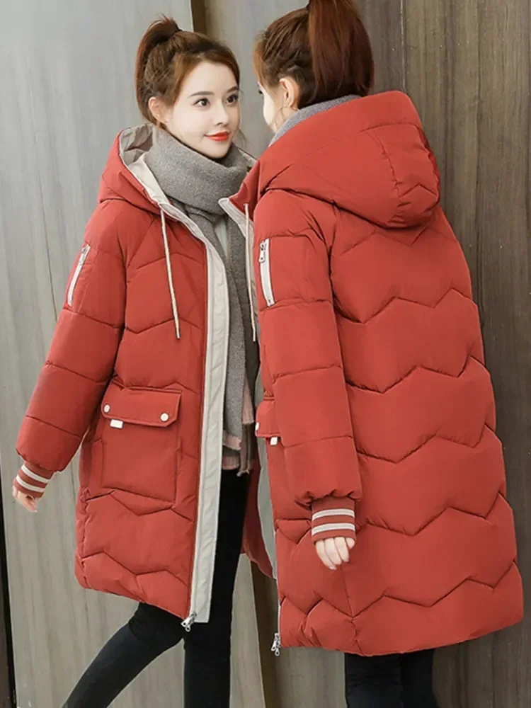 

2023 Winter Women Jacket Coats Long Parkas Female Down Cotton Hooded Overcoat Thick Warm Jackets Windproof Casual Student Coat