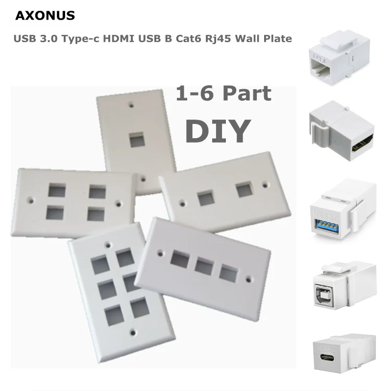 1 Part/2 Part 3Part/4 Part/6Part Keystone Wall Plate,DIY For RJ45  HDMI USB3.0 Type-C USB B Keystone Coupler Female to Female