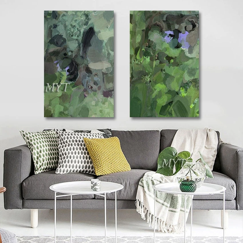 Large Restaurant Decor Unframed Style Canvas, Wall Pictures, Handmade Modern Green Art Craft,Abstract Grass Cluster Painting