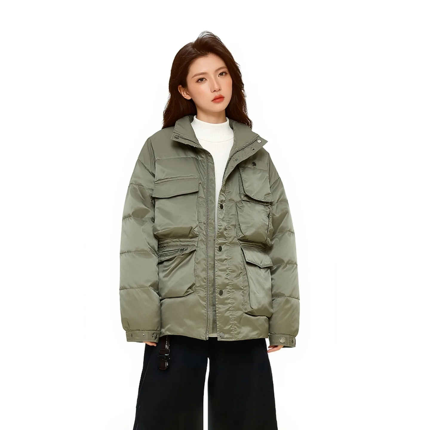 Winter Thickened 90 Duck Down Jacket Men's Retro Japanese Style Stand Collar Workwear Coat Warm Windproof Nylon Polyester