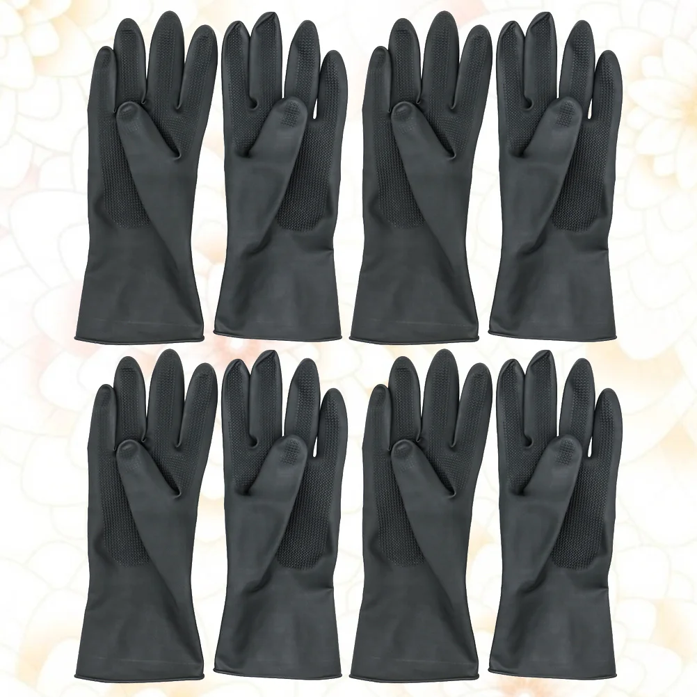 

4Pair Hairdyeing Waterproof Gloves Rubber Long Protective Anti-Skid Lightweight Home Garden Salon Barber Gloves Size M Black