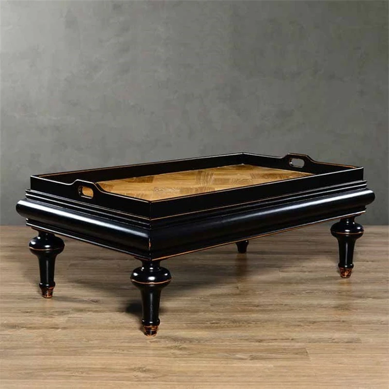 American country solid wood oak coffee table side several units living room retro old tray tea table rectangular coffee table