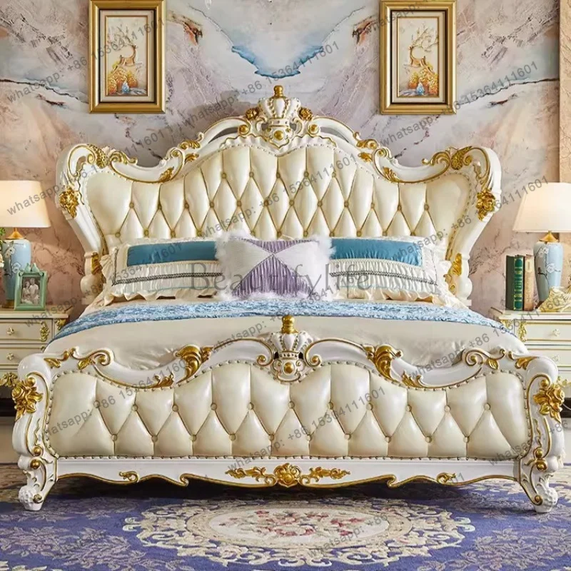 FG Nordic genuine leather bed 2 people 180x200cm High-end elegant luxury bedroom beds wooden camas de dormitorio designer furnit
