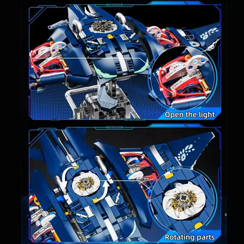Técnico mecânico manta ray mar animal mobulidae vida conjunto luz blocos de construção tijolos modelo criativo crianças montagem brinquedo presentes