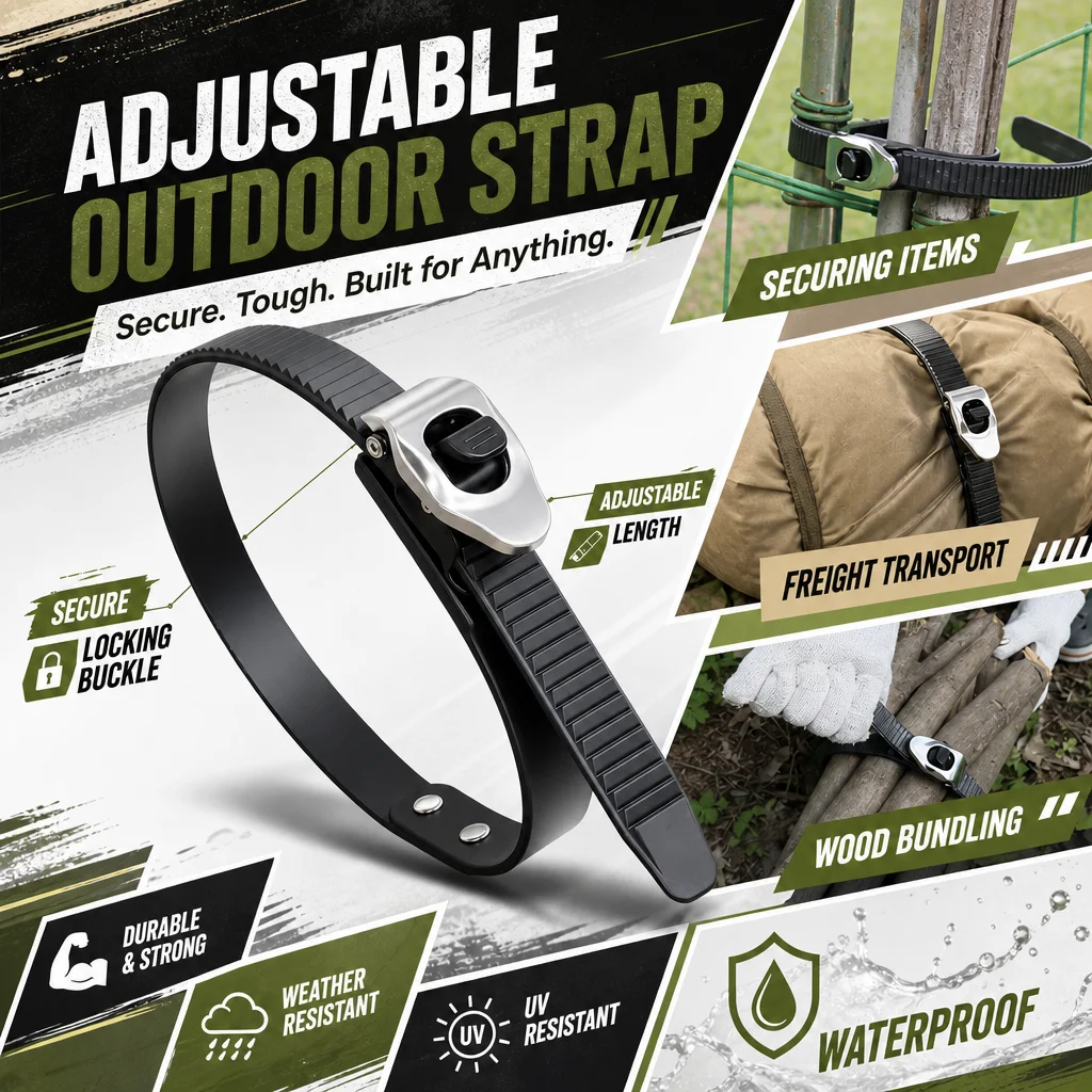 

Metal Buckle Nylon Tie Down Strap Heavy Duty Self Elastic Buckle Lashing Belt for Cargo Storage Camping Hiking Wood Securing