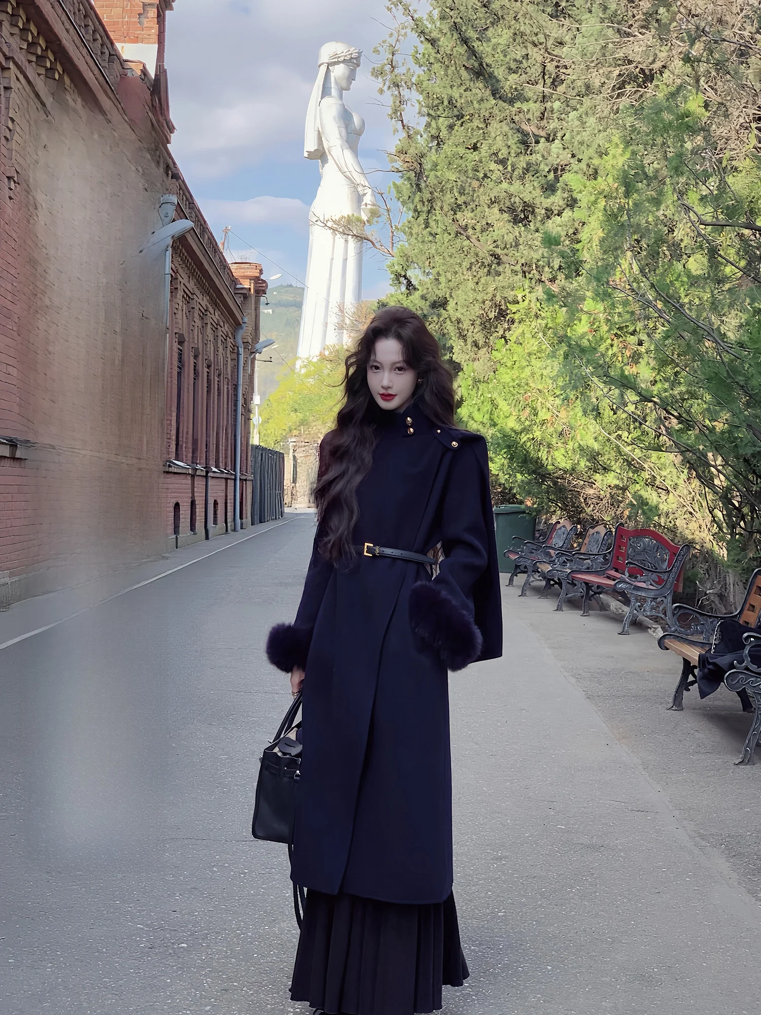 

Tahf Miss een Vegetable 50 Coupon Double-Faced Woolen awl Collar Blue Coat Chinese Manufacturer Women's Winter Faion