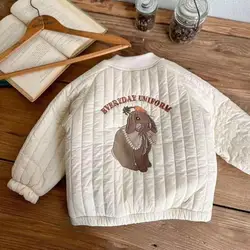 2024 Winter New Children Long Sleeve Warm Coat Baby Girl Plus Velvet Thick Jacket Cute Cartoon Toddler Boy Cotton Padded Outwear