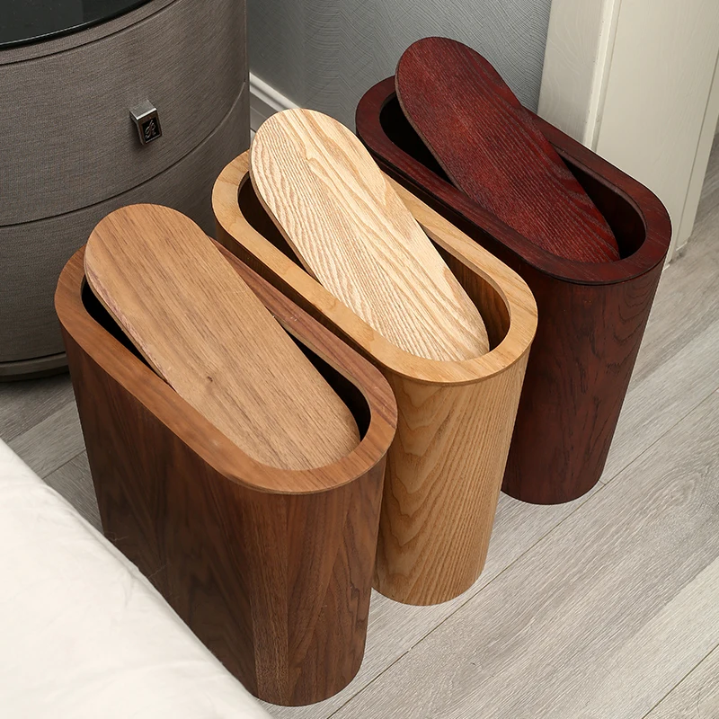 

Narrow Wooden Trash Bin for Bathroom, Simple Home Wastebasket, Small Space Paper Holder, Modern Bedroom Storage Dustbin