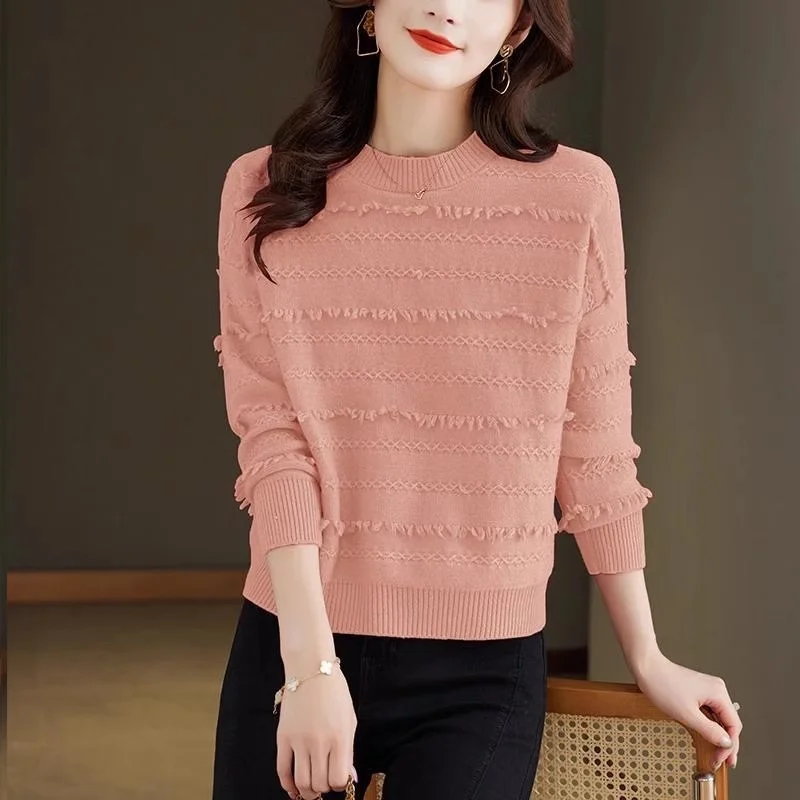 

2025 весна осень зима модный свитер с круглым вырезом большого размера женский пуловер свободный универсальный топ свободная нижняя рубашка w1336