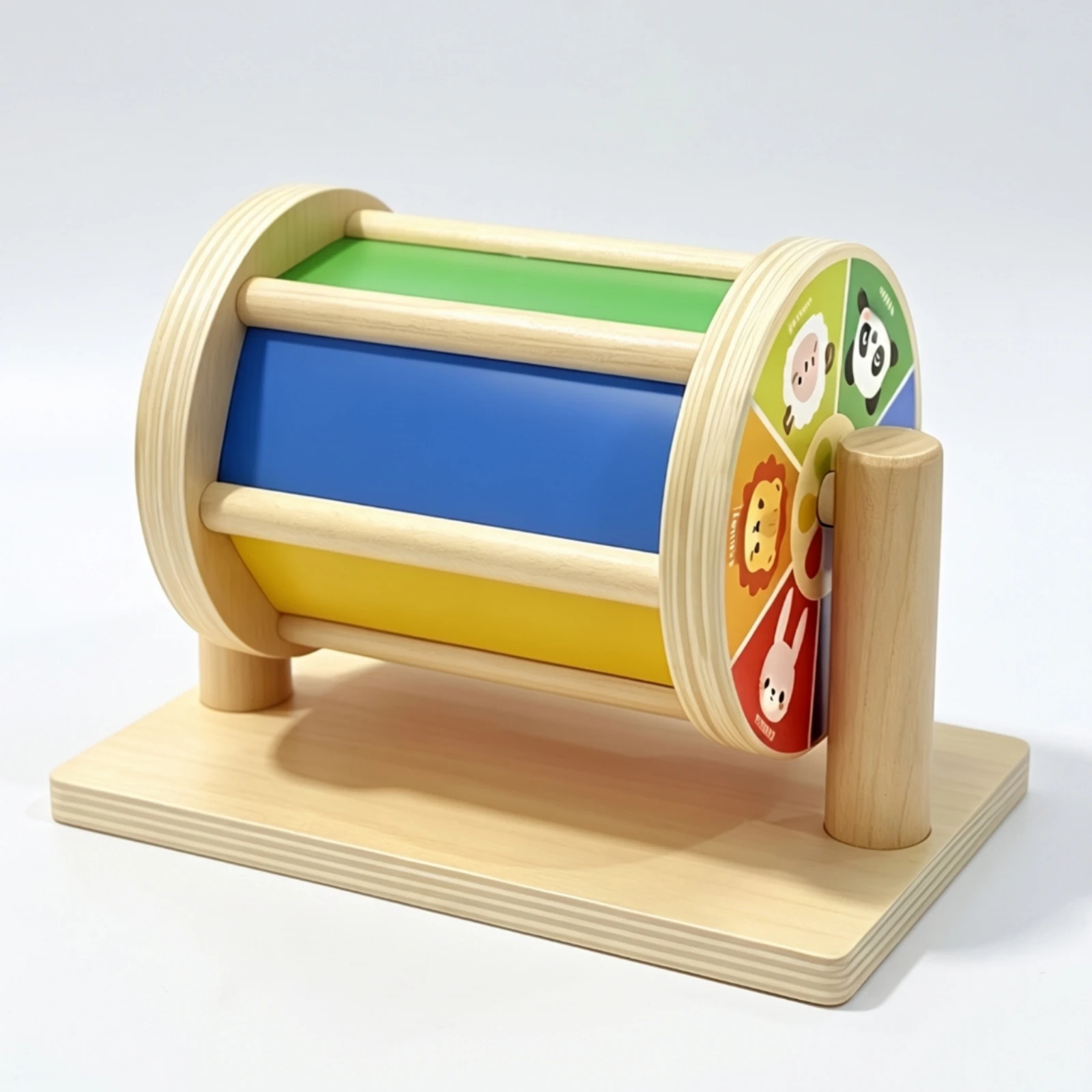 Wooden Drum Toy with Base Rotating Rotating Drum Interactive Smooth for Babies, Playroom, Daycare