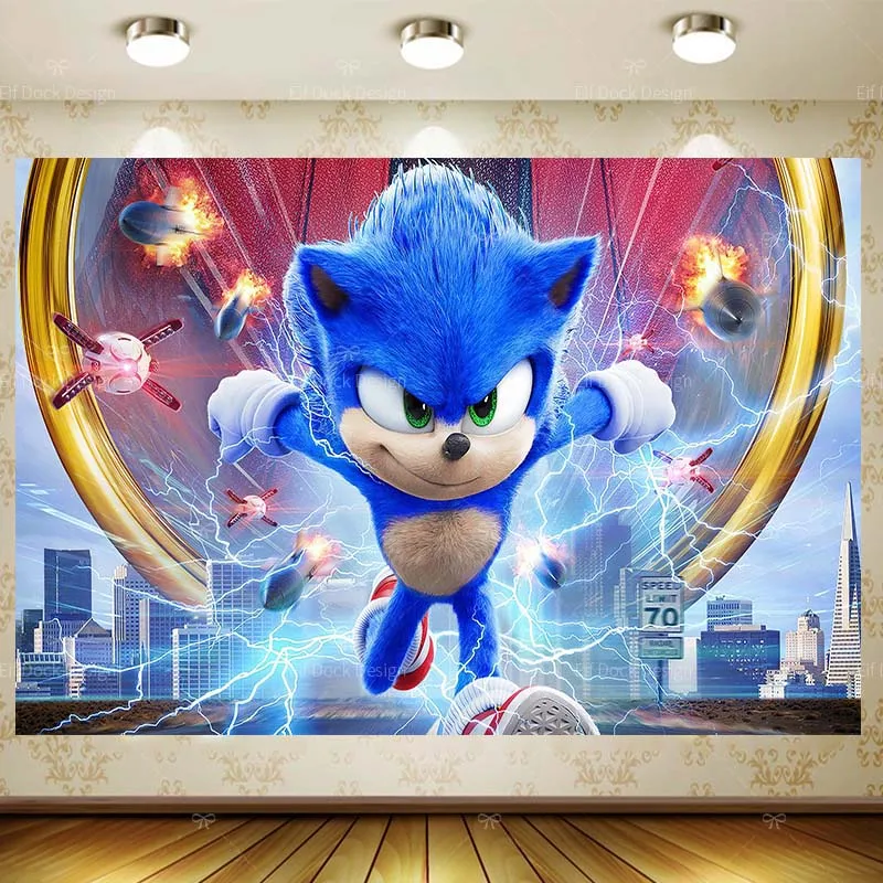 Sonic Birthday Party Background Decor Boy Kid Birthday Party Blue Running Hero tema fotografia