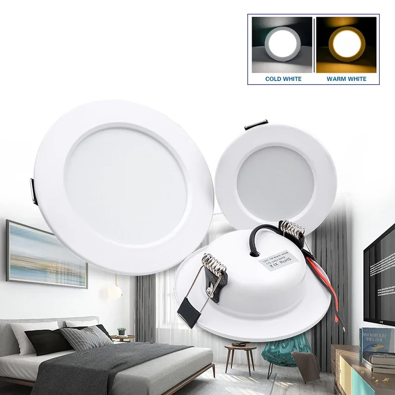 Recesso Redonda LED Teto Downlight, Spot Lamp, Iluminação Interior Quarto, Home Decor, AC 110V, 220V, DC 12V, 24V, 6Pcs