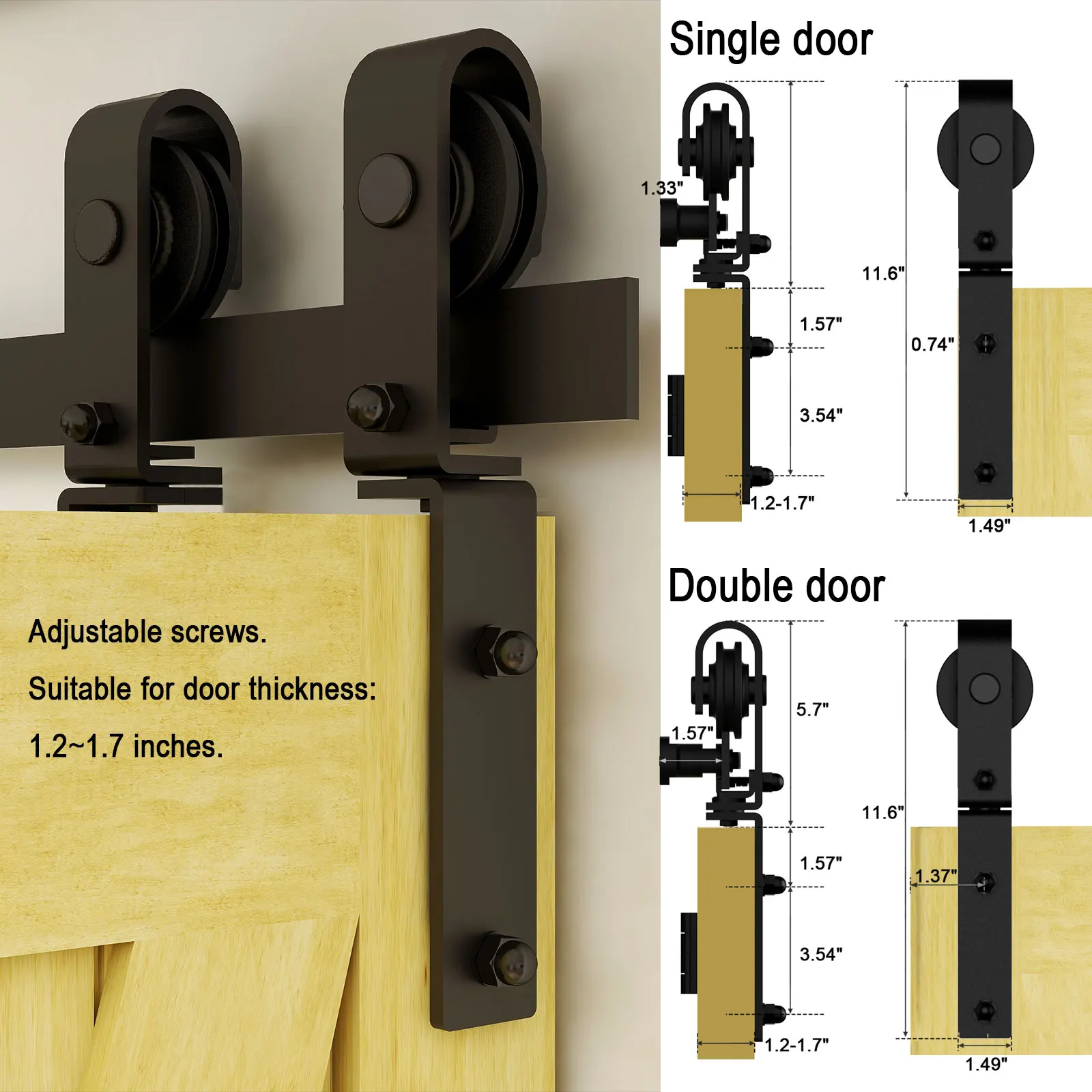 Imagem -03 - Bi-folding Deslizante Barn Door Hardware Kit Heavy Duty Roller Track Kit Portas sem Portas Suavemente Silencioso Fácil de Instalar