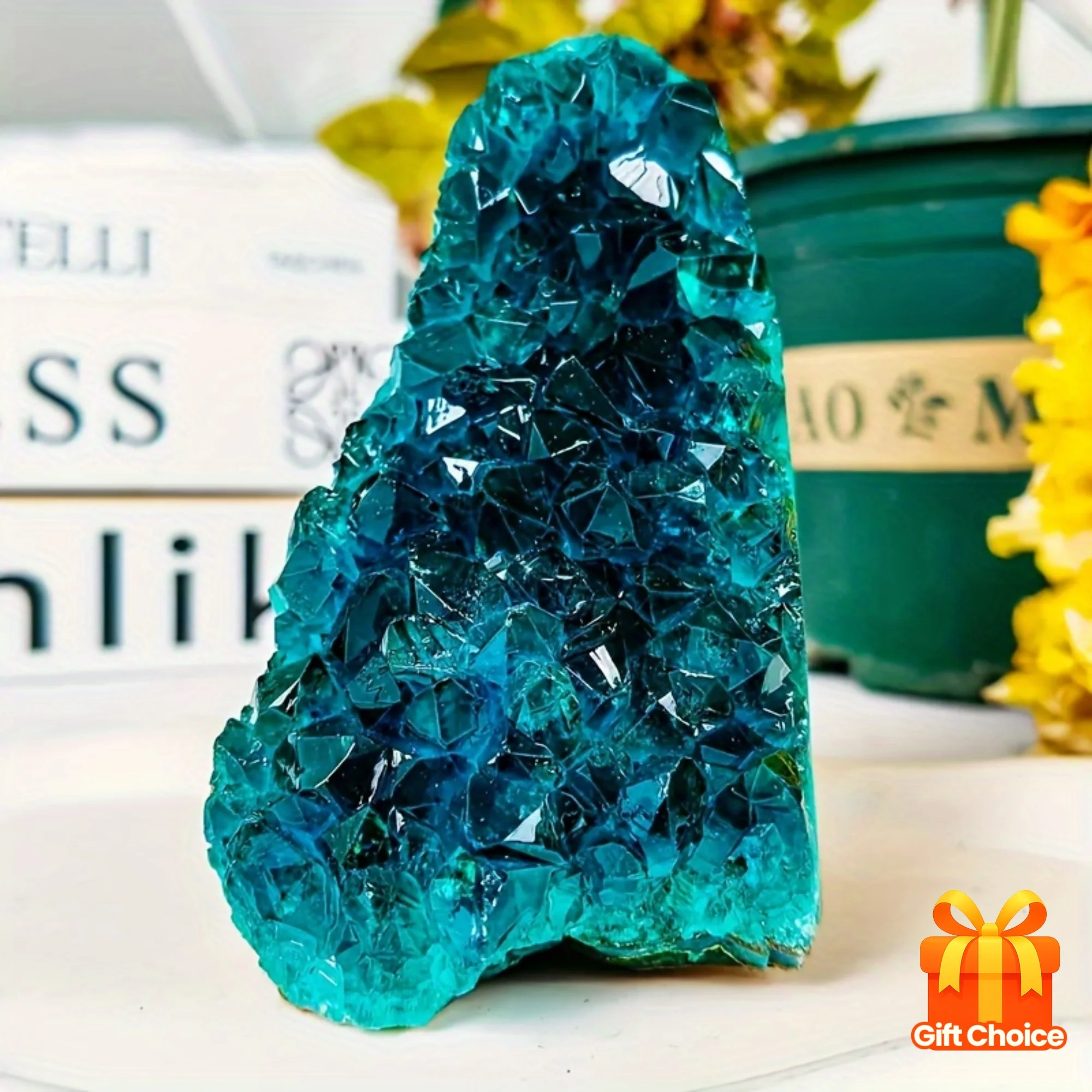 One Crystalhola Bohemian Blue Crystal Cluster - Turquoise to deep blue gradient, natural appearance suitable for home décor