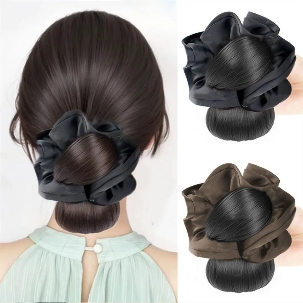 

Scrunchie Synthetic Hair Bun Chignon Flower Bun Head Wig Hair Band False Hair Pieces Women Claw Clip Black Brown Ball Head Wig