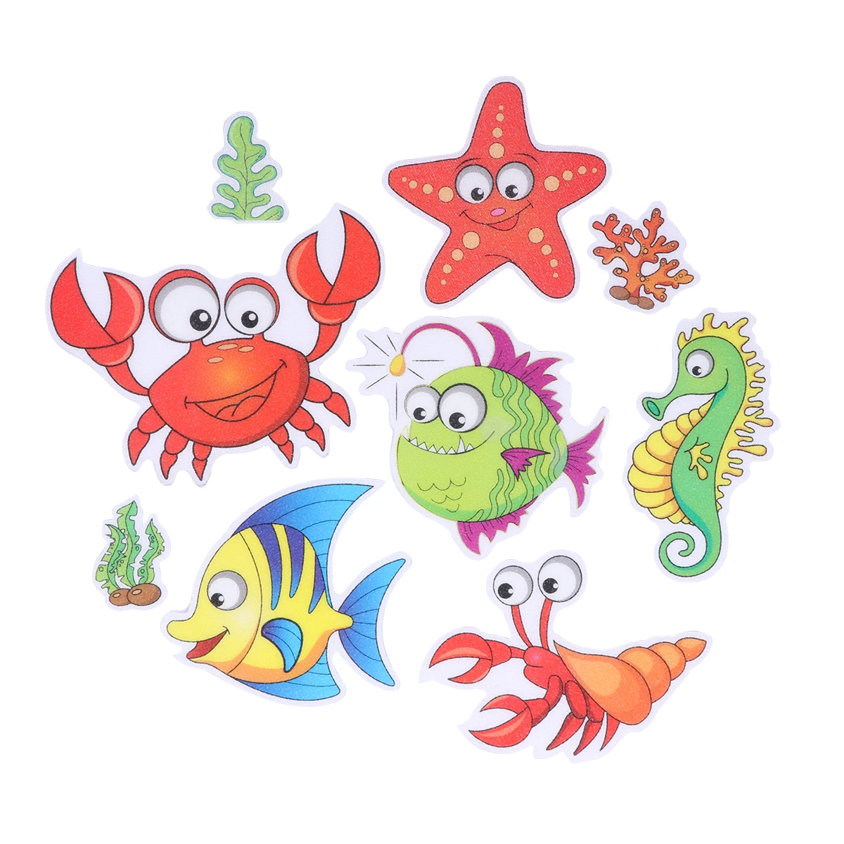 9Pcs Bathroom Anti-slip Stickers Waterproof PU Rubber Shrimp Crab Patterns Cartoon Household Room Bathtub Tape Sand Stickers A30