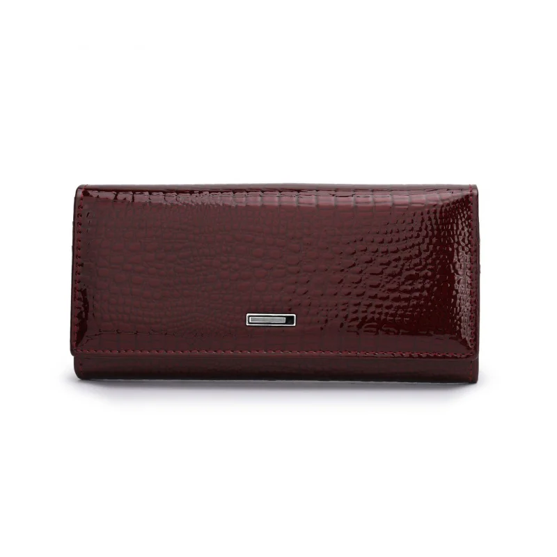 Western Cowhide Leather Crocodile Pattern Women Wallet Multi-functional Large Capacity Wristband Purse for Ladies
