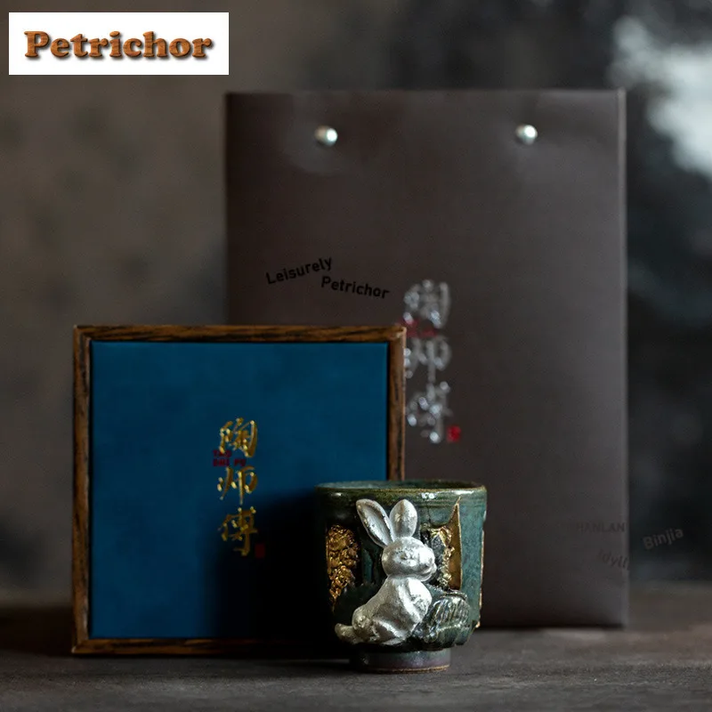 80ml Dunhuang Radiant Jade Rabbit Teacup Traditional Tea Bowl Single Cups Tea-tasting Fragrance Cup Chazhan Master Cups For Tea