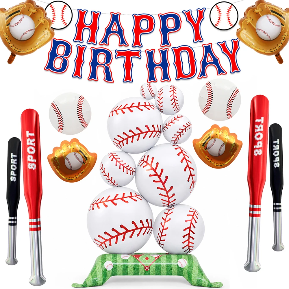 Baseball Birthday Decorations Giant Self Standing Baseball Balloon Foil Baseball Glove Balloon Banner Boys Sports Party Supplies