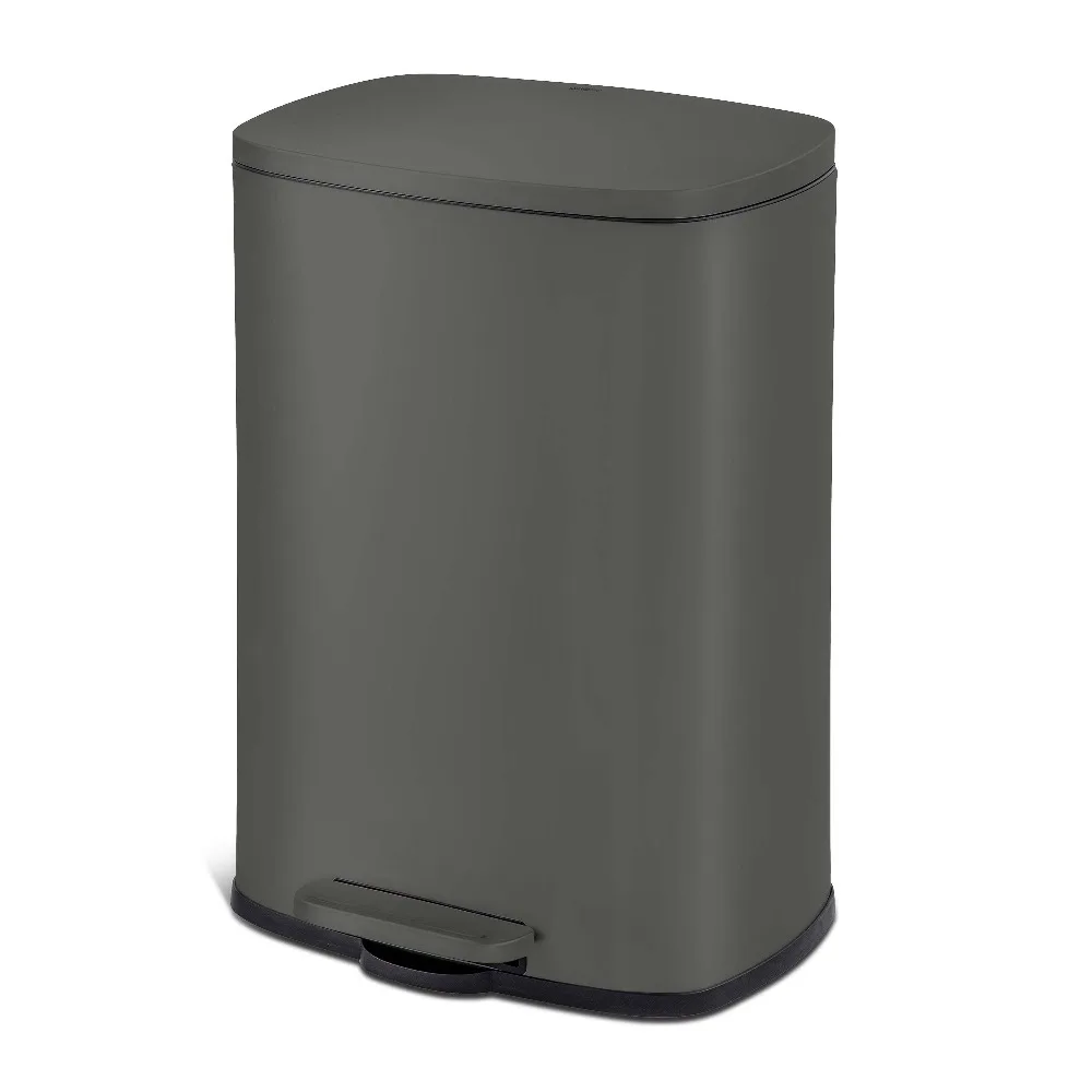 

13.2 Gallon Rectangular Step On Kitchen Trash Can Matte Grey Stainless Steel Garbage Bin with Lid