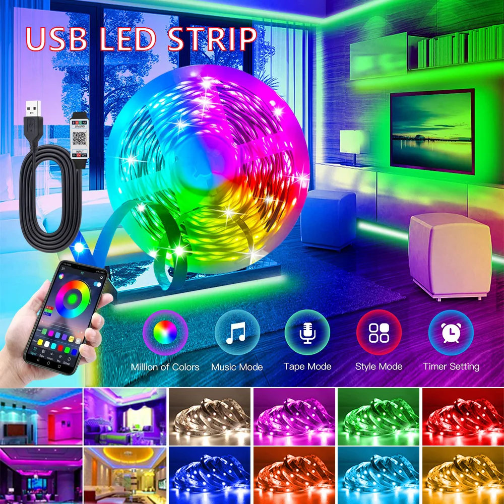 LED Strip Lights RGB 3535 Usb 16Colours Changing remote APP Control for Bedroom Living Room TV Kitchen DIY Decoration Christmas