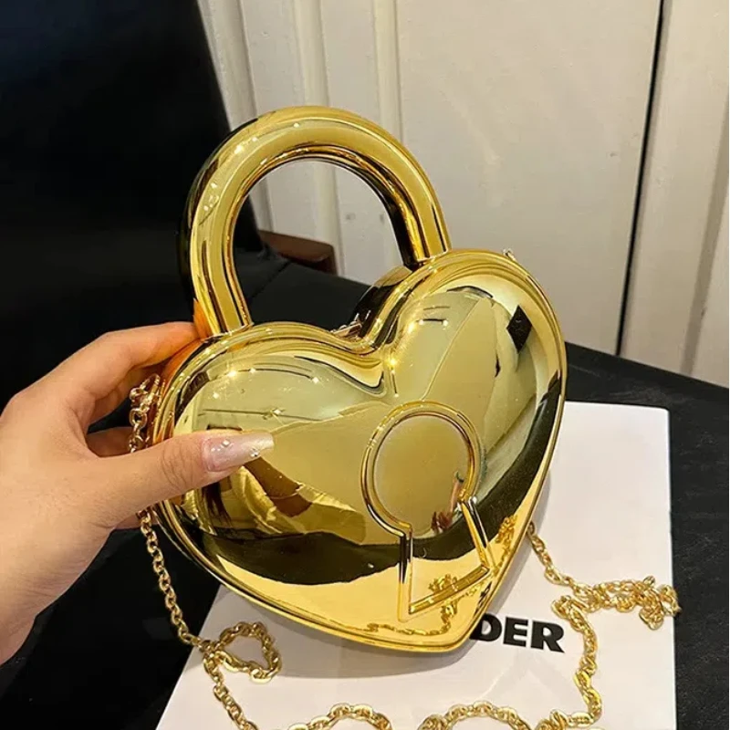 Heart Shaped Handbags for Women 2024 New Candy Color Cute Evening Bag Luxury Fashion Mirror Acrylic Box Party Woman Shoulder Bag