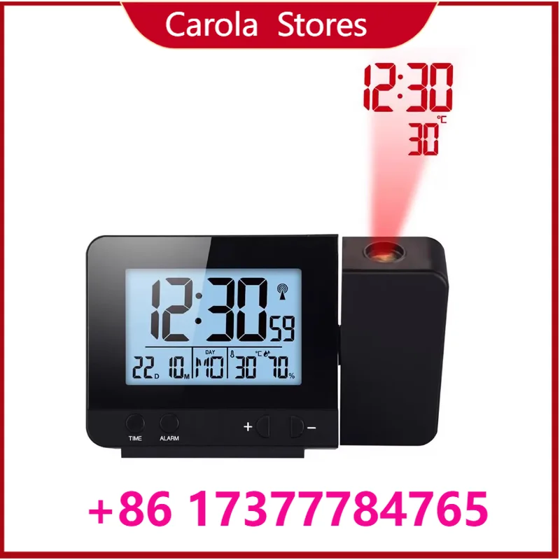 European Creative WiFi Projection Alarm Clock, Auto Sync Beijing Time Silent Digital Clock with Temperature Humidity Detection