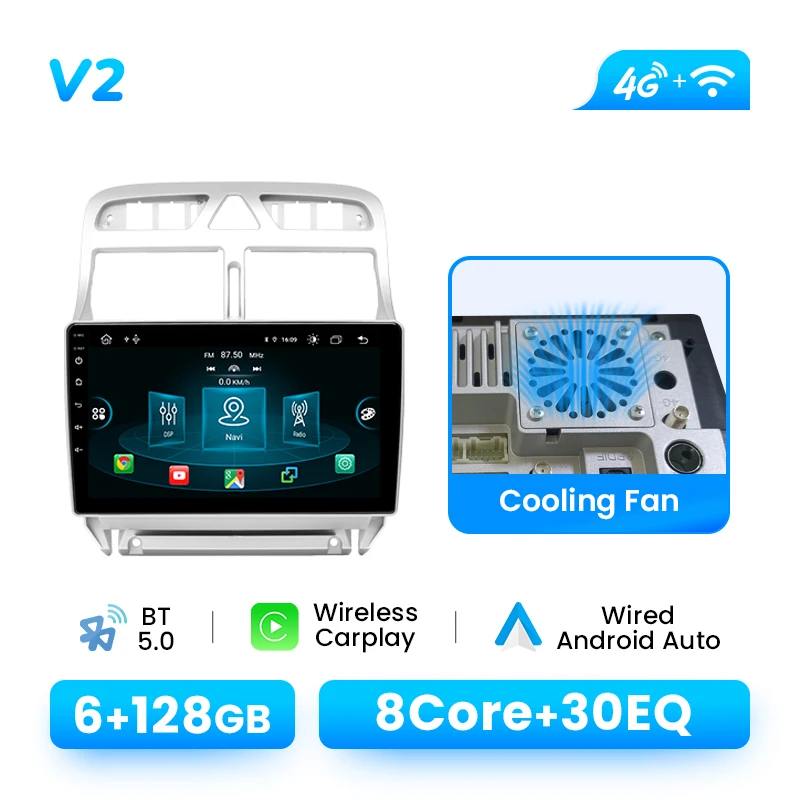Android 14 Autoradio Speler Voor Peugeot 307 2002-2013 128 GB GPS Navigatie Draadloze Carplay DSP AI Voice audio Multimedia RDS