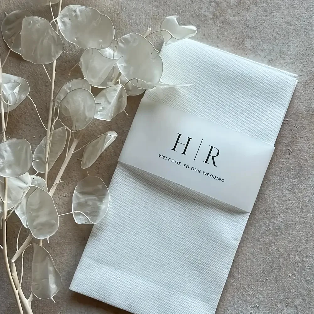 Personalized Napkin Banderole for Wedding Engagement Anniversary Table Decorations With Names & Dates Frosted Paper Napkin Decor